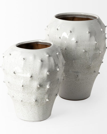 14" White Abstract Cylinder Ceramic Table Vase