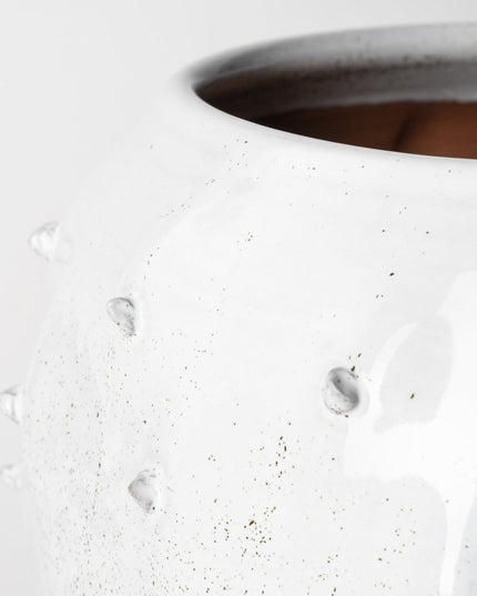 14" White Abstract Cylinder Ceramic Table Vase