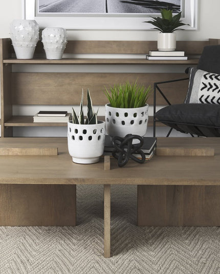 14" White Abstract Cylinder Ceramic Table Vase