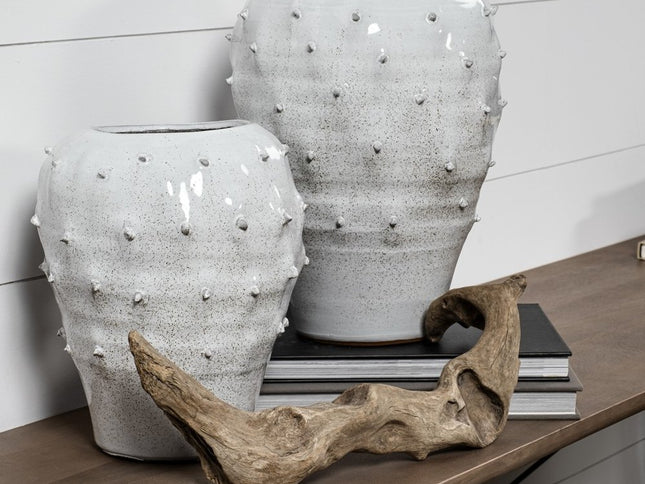 14" White Abstract Cylinder Ceramic Table Vase