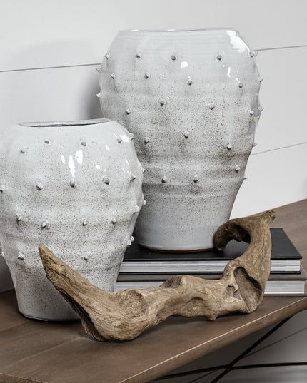 14" White Abstract Cylinder Ceramic Table Vase