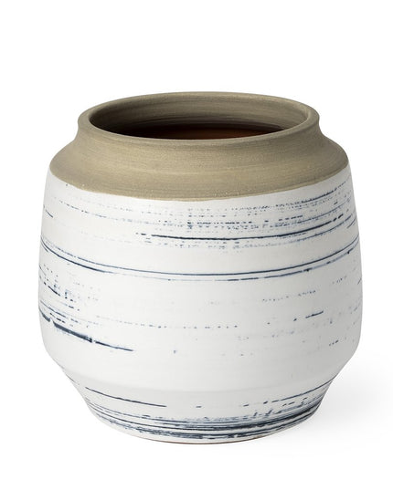 9" White Blue and Sand Abstract Cylinder Ceramic Table Vase