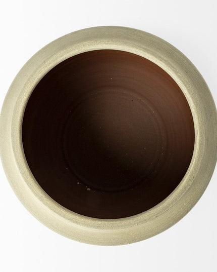 9" White Blue and Sand Abstract Cylinder Ceramic Table Vase