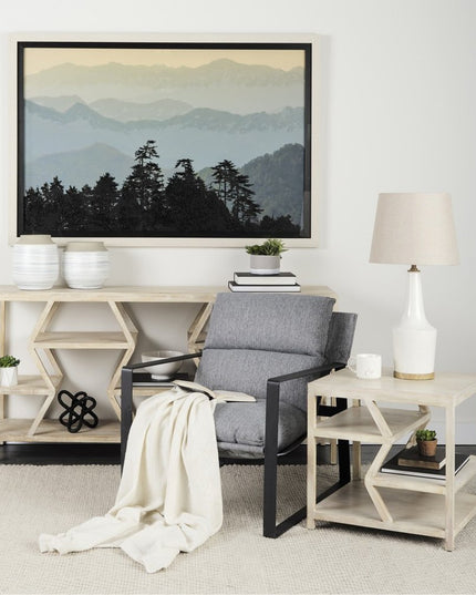 9" White Blue and Sand Abstract Cylinder Ceramic Table Vase