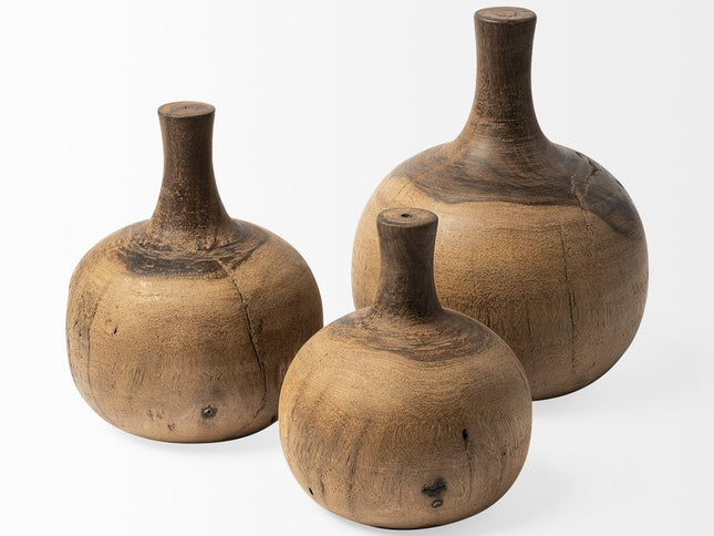 8" Brown Abstract Cylinder Solid Wood Table Vase