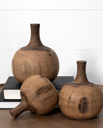 8" Brown Abstract Cylinder Solid Wood Table Vase