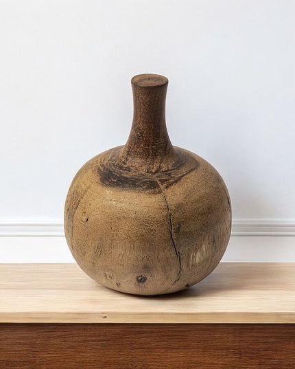 8" Brown Abstract Cylinder Solid Wood Table Vase