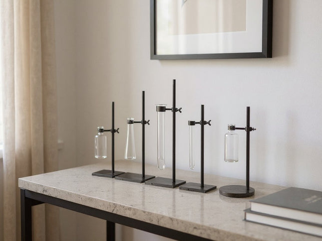 Set of Two Dark Brown Abstract Metal Cylinder Table Vases