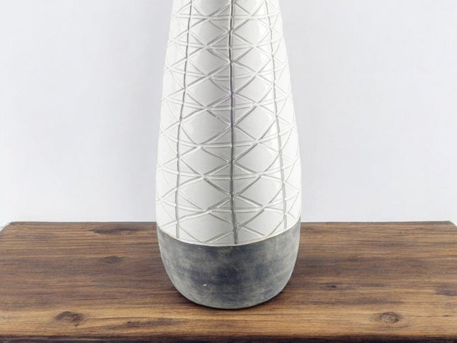 21" Gray And White Abstract Cylinder Ceramic Table Vase