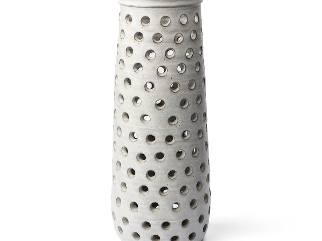 19" White Polka Dots Ceramic Cylinder Table Vase