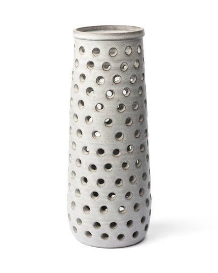 19" White Polka Dots Ceramic Cylinder Table Vase