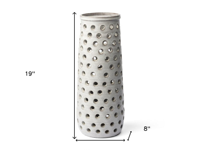 19" White Polka Dots Ceramic Cylinder Table Vase