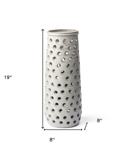 19" White Polka Dots Ceramic Cylinder Table Vase