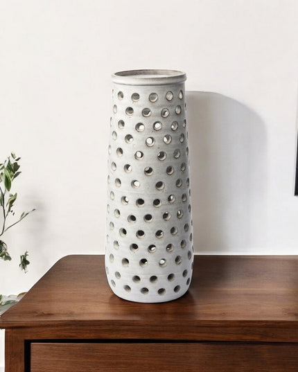 19" White Polka Dots Ceramic Cylinder Table Vase