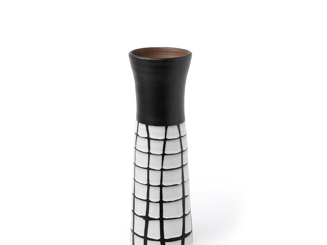 24" Black And White Abstract Cylinder Ceramic Table Vase