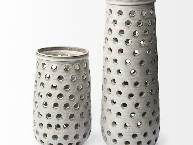 12" White Abstract Cylinder Ceramic Table Vase