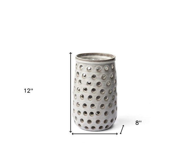 12" White Abstract Cylinder Ceramic Table Vase