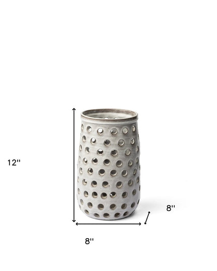 12" White Abstract Cylinder Ceramic Table Vase