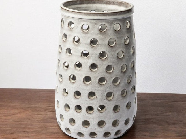 12" White Abstract Cylinder Ceramic Table Vase