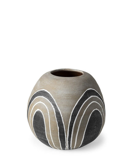 10" Brown And White Abstract Cylinder Ceramic Table Vase
