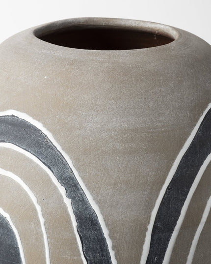 10" Brown And White Abstract Cylinder Ceramic Table Vase