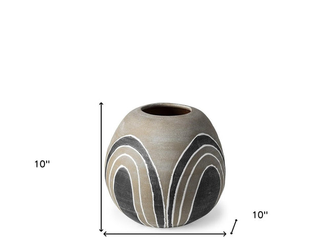 10" Brown And White Abstract Cylinder Ceramic Table Vase