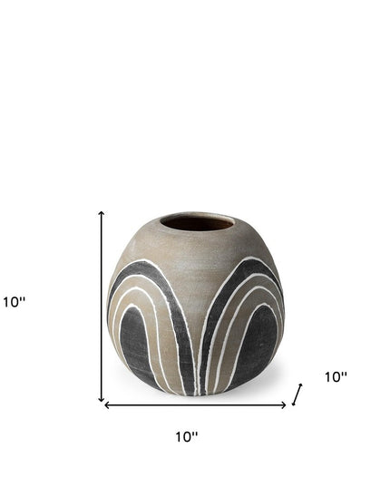 10" Brown And White Abstract Cylinder Ceramic Table Vase
