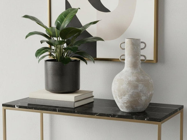 Rustic Whitewash Brown Double Handle Ceramic Vase