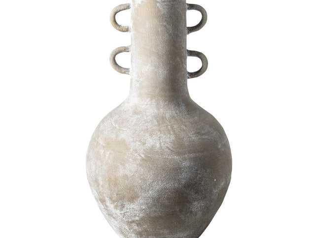 Rustic Whitewash Brown Double Handle Ceramic Vase