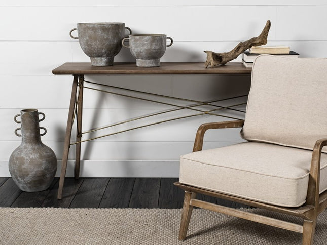 Rustic Whitewash Brown Double Handle Ceramic Vase