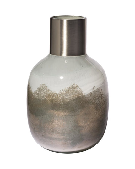13" Bronze And White Ombre Glass Cylinder Table Vase