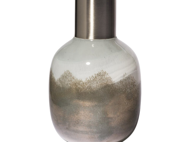 13" Bronze And White Ombre Glass Cylinder Table Vase