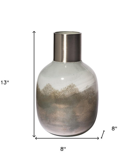 13" Bronze And White Ombre Glass Cylinder Table Vase