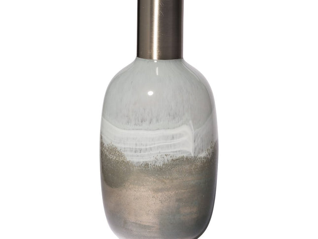 16" Bronze And White Ombre Glass Cylinder Table Vase
