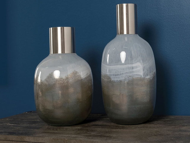 16" Bronze And White Ombre Glass Cylinder Table Vase