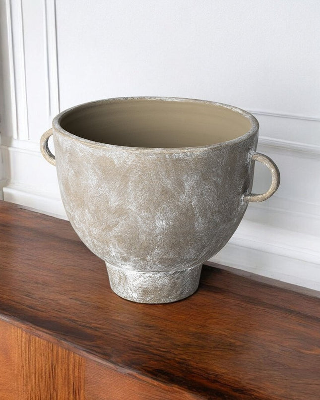 10" Brown Abstract Cylinder Ceramic Table Vase