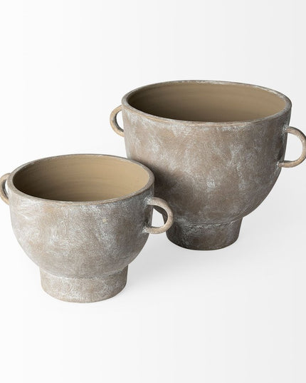 10" Brown Abstract Cylinder Ceramic Table Vase