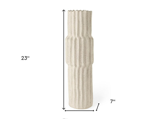 23" Cream Abstract Cylinder Ceramic Table Vase