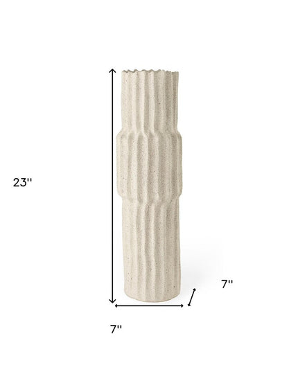 23" Cream Abstract Cylinder Ceramic Table Vase