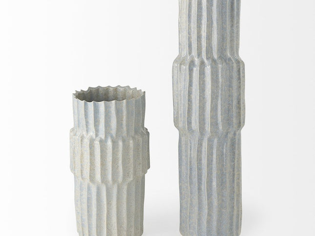 23" Gray Abstract Cylinder Ceramic Table Vase