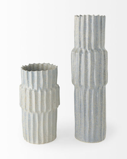 23" Gray Abstract Cylinder Ceramic Table Vase