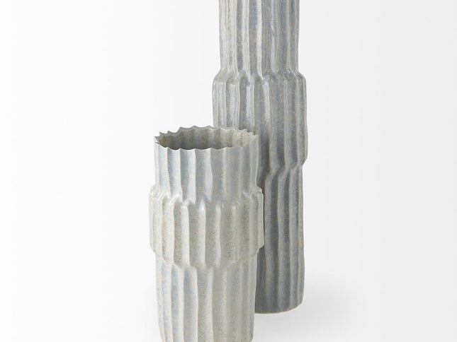 23" Gray Abstract Cylinder Ceramic Table Vase