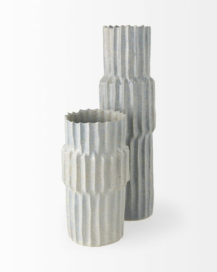 23" Gray Abstract Cylinder Ceramic Table Vase