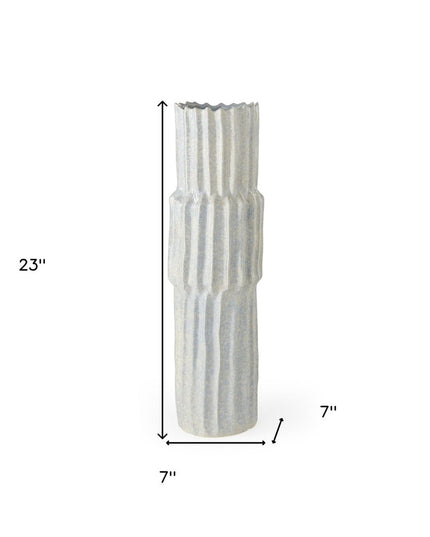 23" Gray Abstract Cylinder Ceramic Table Vase