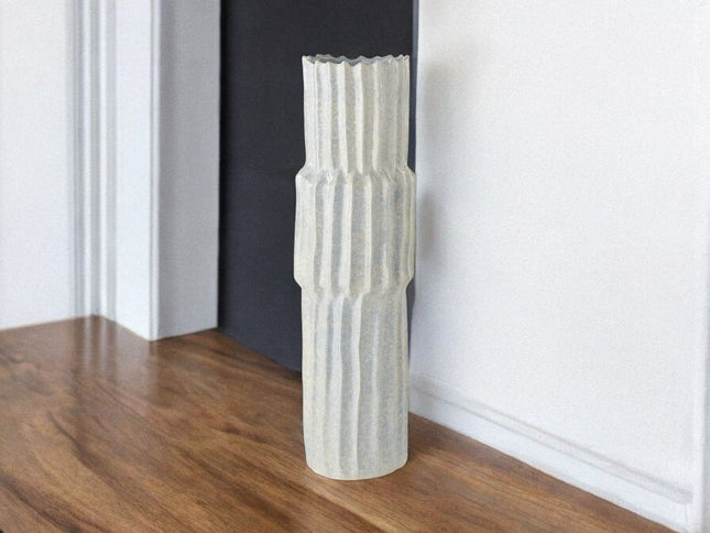 23" Gray Abstract Cylinder Ceramic Table Vase