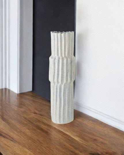 23" Gray Abstract Cylinder Ceramic Table Vase