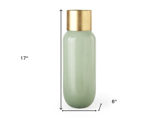 17" Green Abstract Cylinder Crystal Glass Table Vase