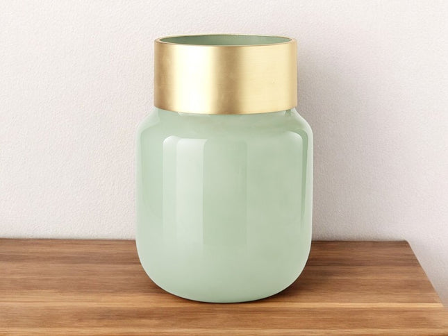 12" Green Abstract Cylinder Crystal Glass Table Vase