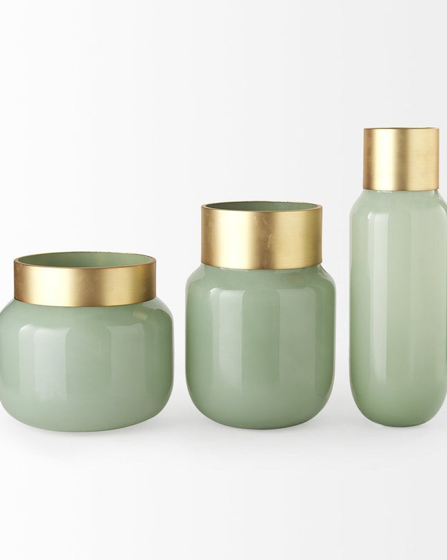 10" Green Abstract Cylinder Crystal Glass Table Vase