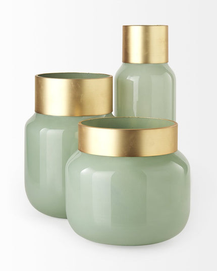 10" Green Abstract Cylinder Crystal Glass Table Vase